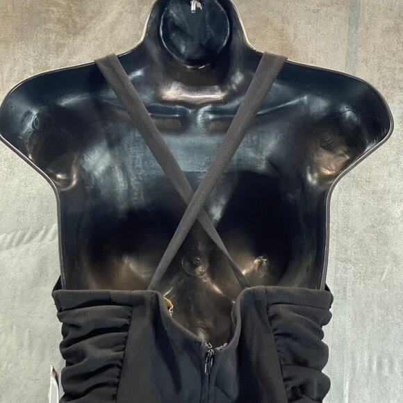 CITY STUDIO Juniors' Black Side Ruched V-Neck Cross Back Bodycon Mini Dress SZ M - Picture 5 of 14